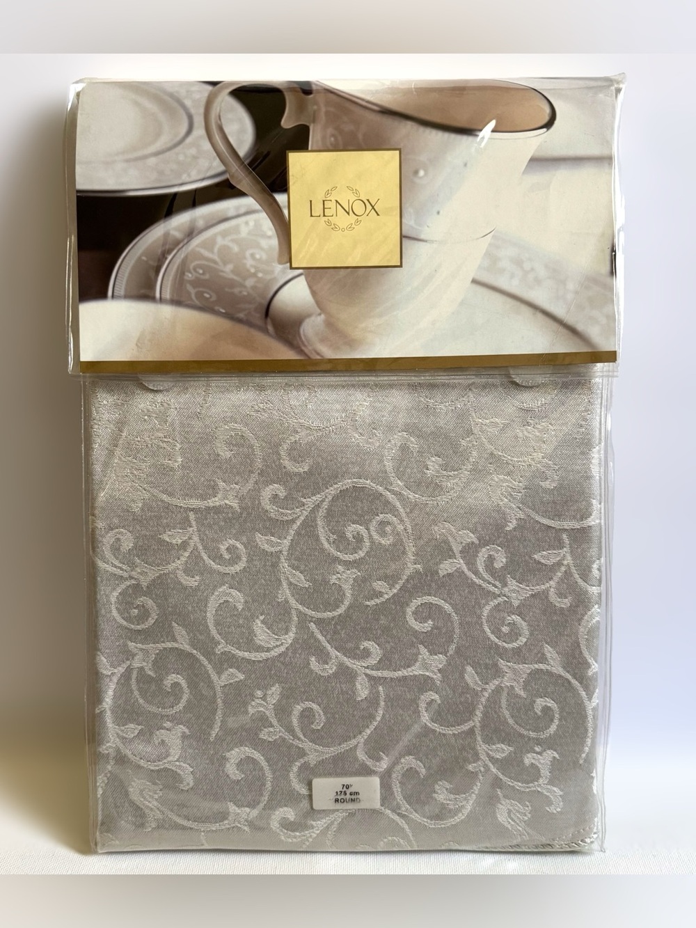 Lenox Tablecloth Opal Innocence 70 Inch Round Ivory Damask Scroll New